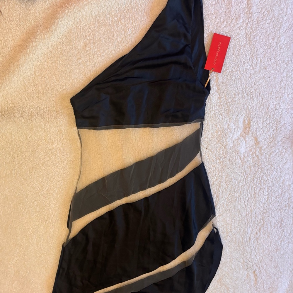 God Save Queens Asymmetrical Dress - Black